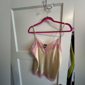 Yellow with pink lace trim medium express cami- NWOT